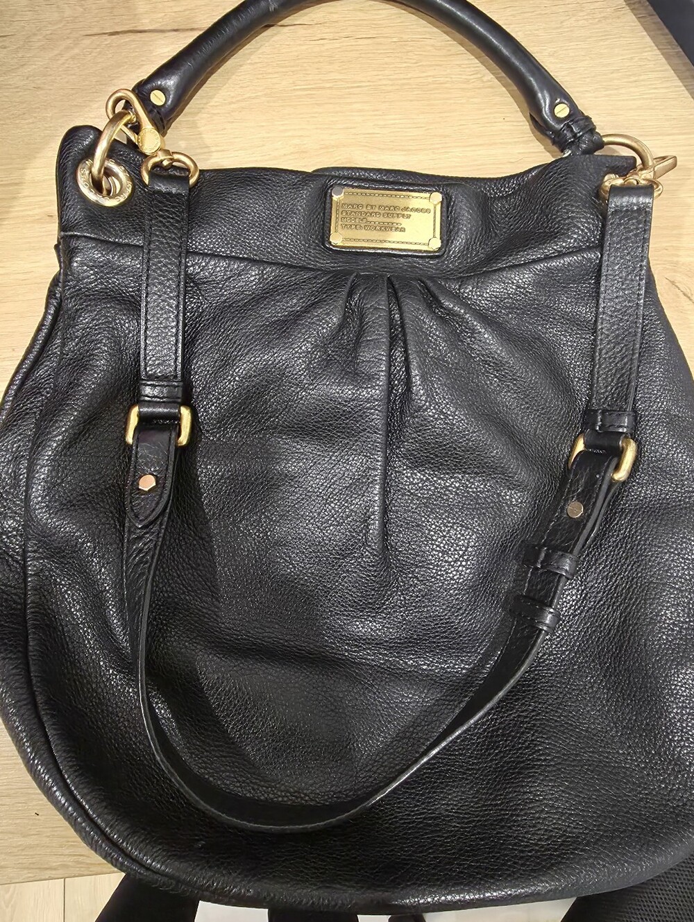 Marc by Marc Jacobs Black Leather Shoulder Bag with Gold Hardware